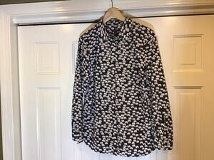 Talbots Preppy Elephant LS Womens L Shirt Navy 100% Cotton Office Whimsy Money